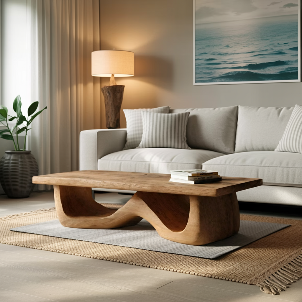 Artistic Sculptural Coffee Table Curved Base Design For Living
