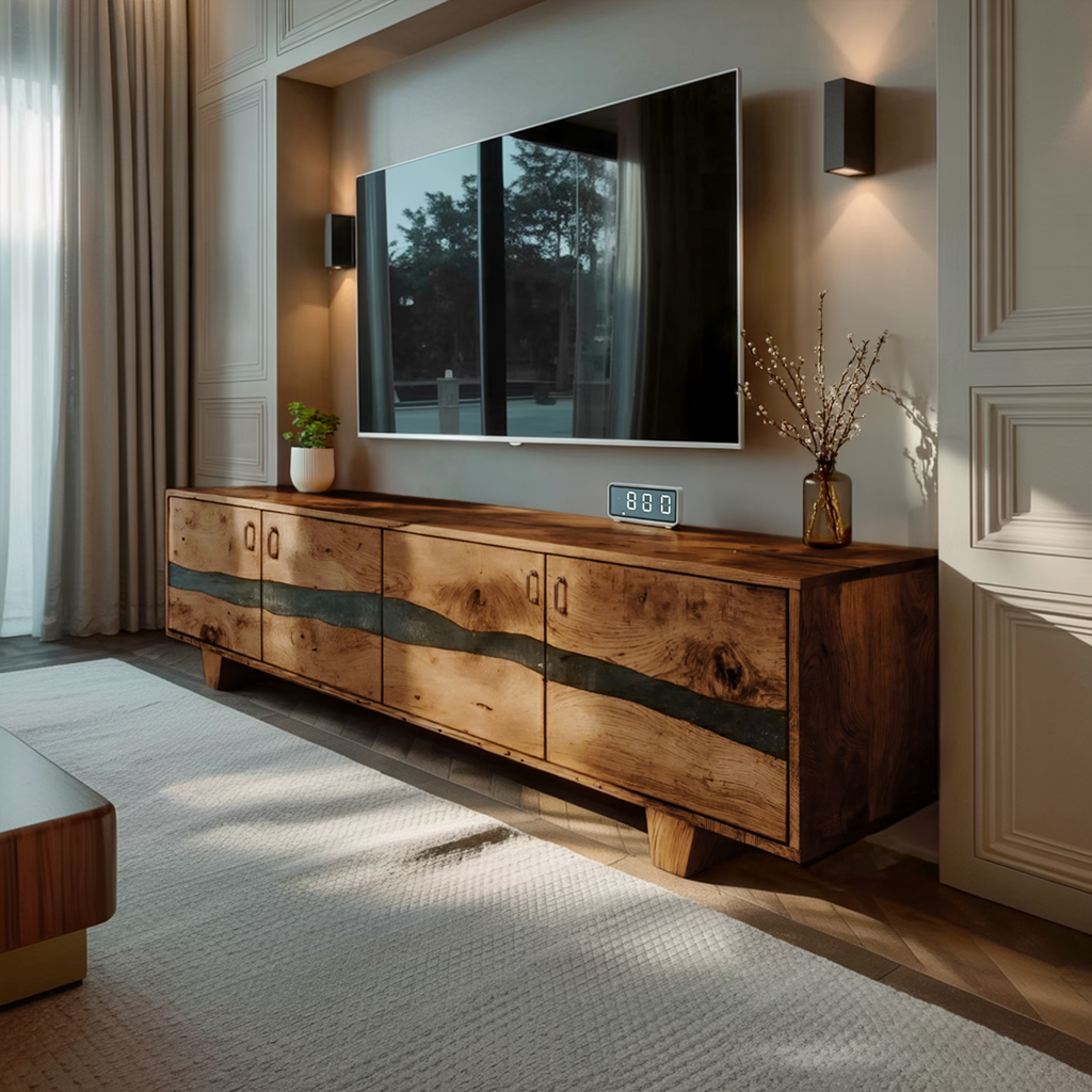 Mid Century Live Edge TV Cabinet For Living Room Design