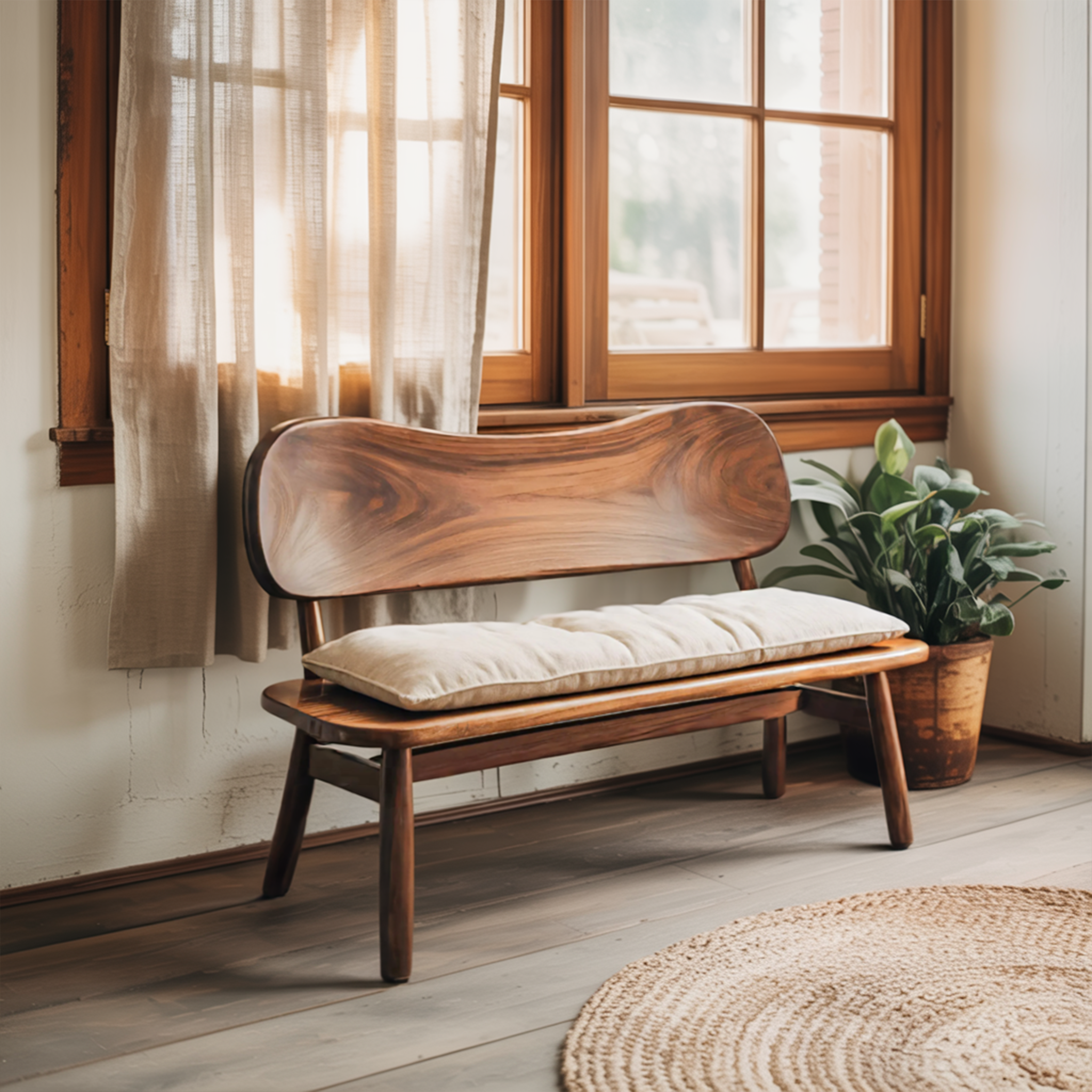 Modern Bench With Curved Backrest For Bedroom