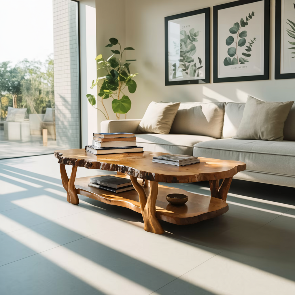 Contemporary Live Edge Coffee Table Two Layered Design For Living