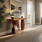 Mid Century Solid Wood Console Table Sculptural Form For Entryway Design