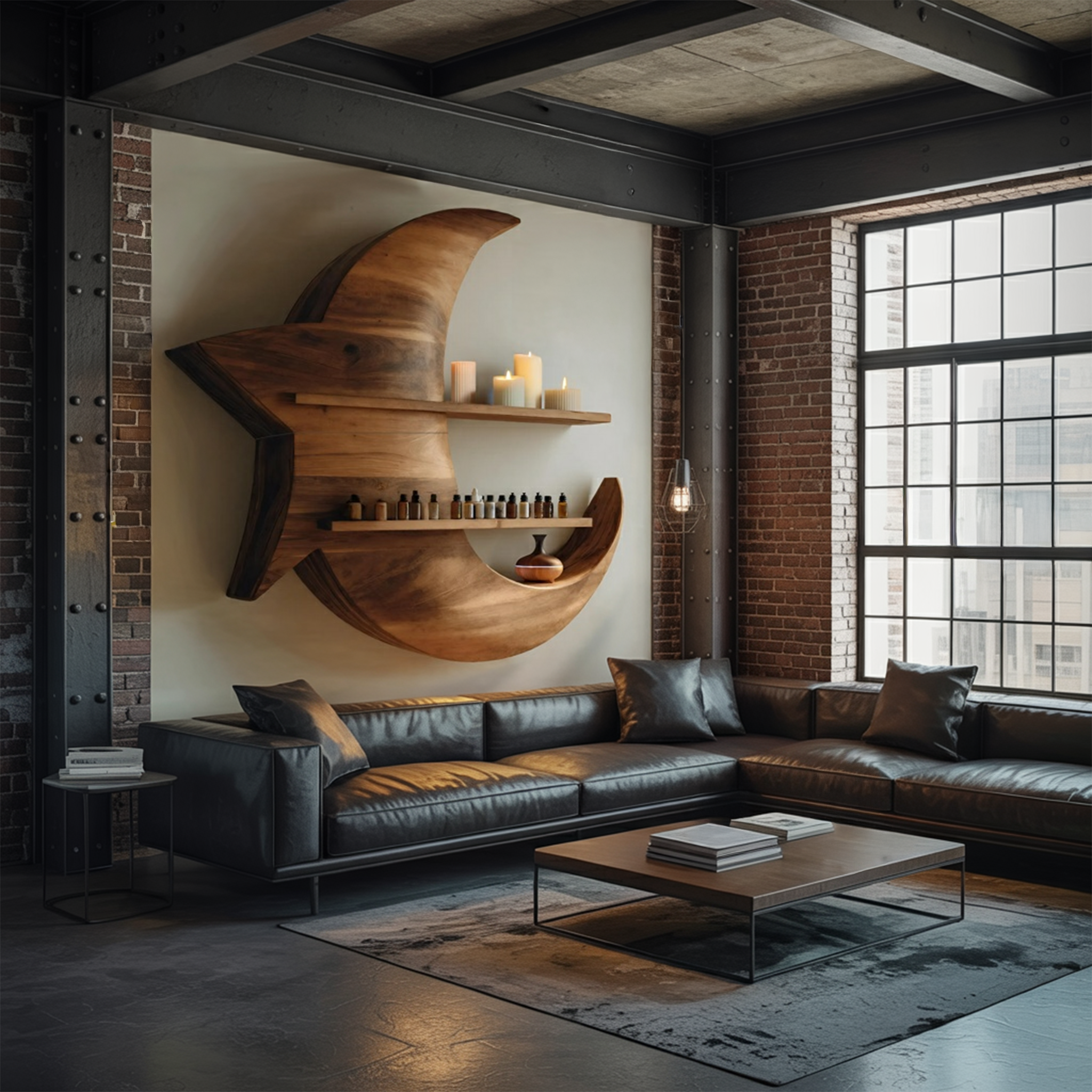 Handcrafted Moon And Star Wooden Shelf For Bedroom Decor