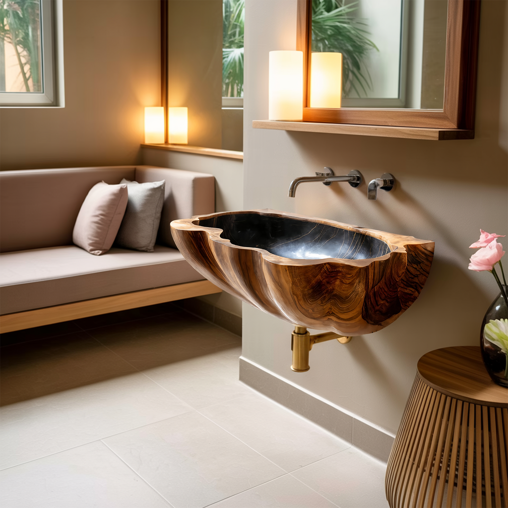Modern Wall Mounted Wooden Bathroom Sink For Space Saving Bathroom Decor