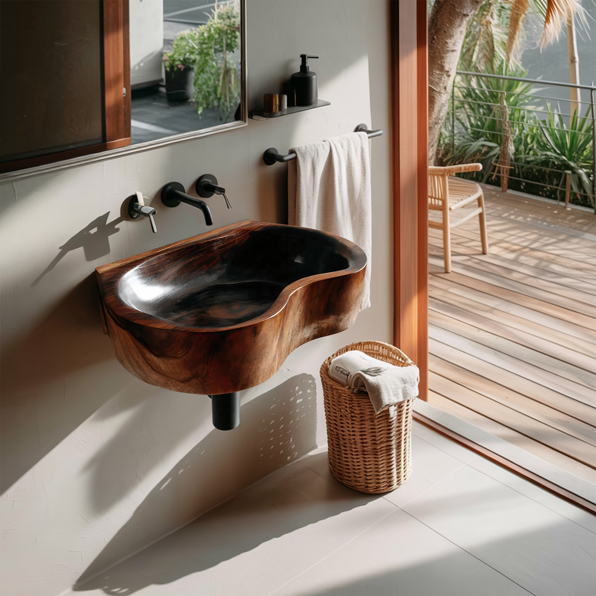 Mid Century Solid Wood Wash Basin For Elegant Bathroom Furniture Decor