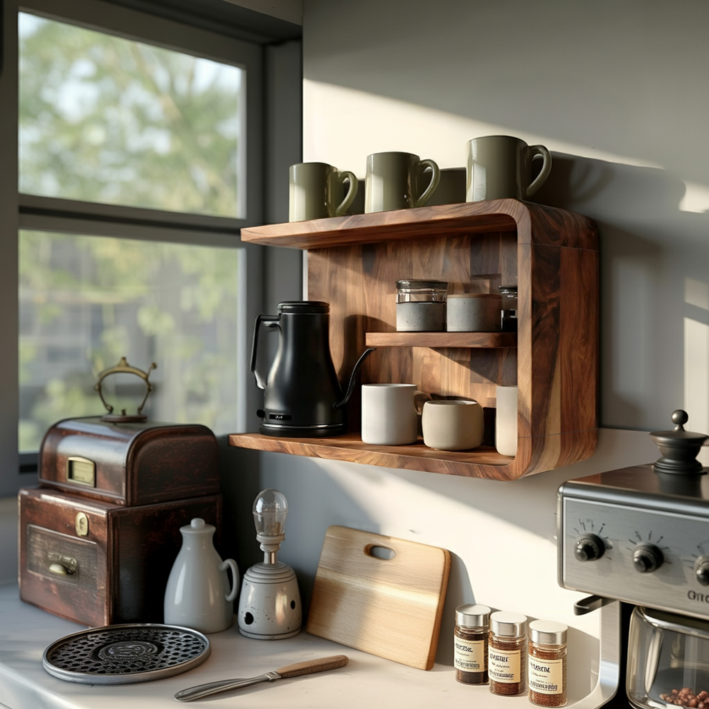Modern Wooden Storage Shelf For Kitchen Essentials