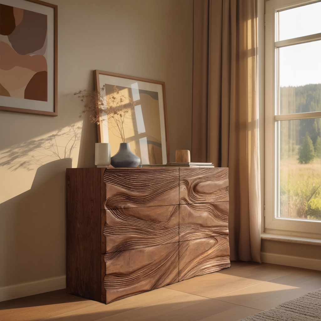 Minimalist Entryway Cabinet Sculpted Wave Front