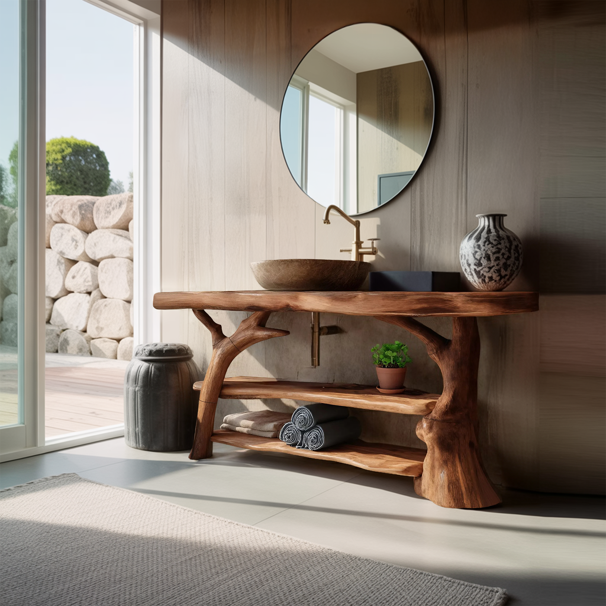 Handcrafted Live Edge Bathroom Vanity Solid Wood Sink For Modern Bathroom