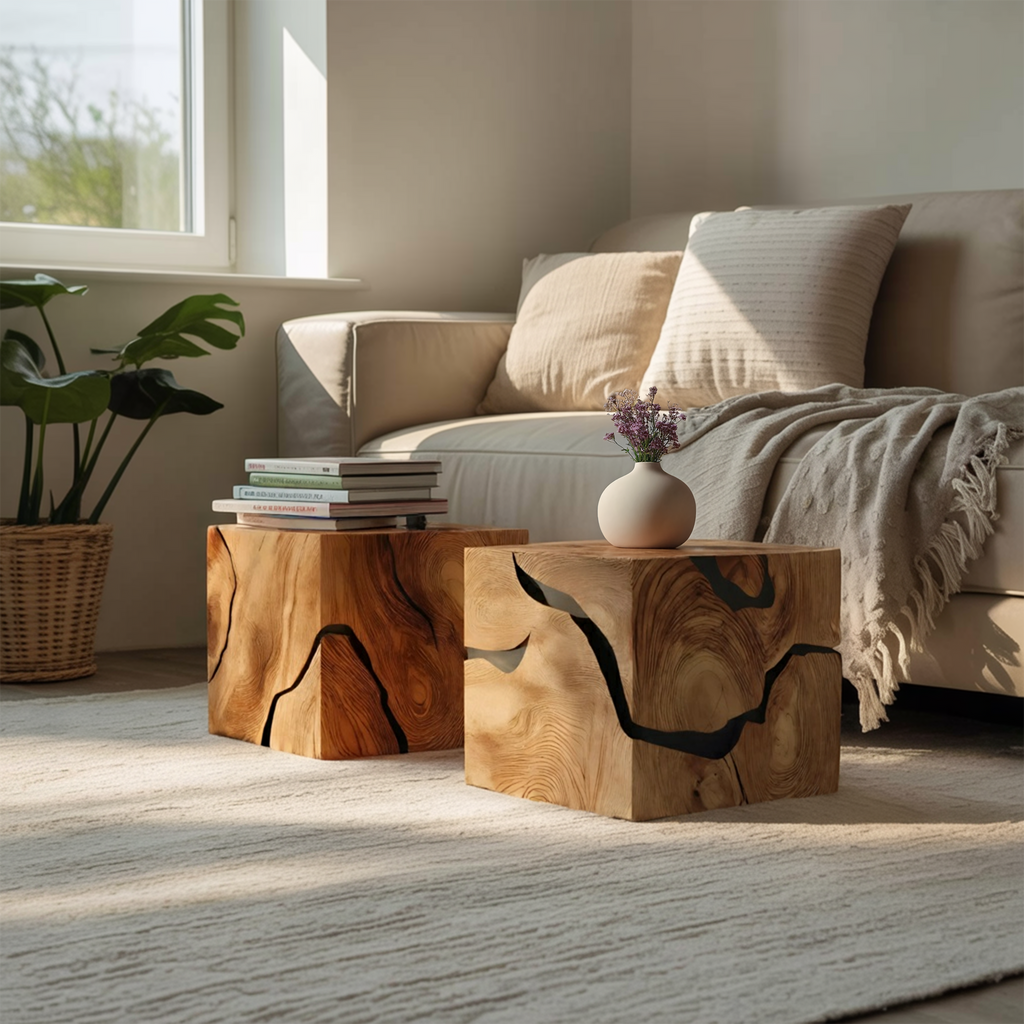 Handcrafted Wooden Cube Coffee Table For Rustic Decor