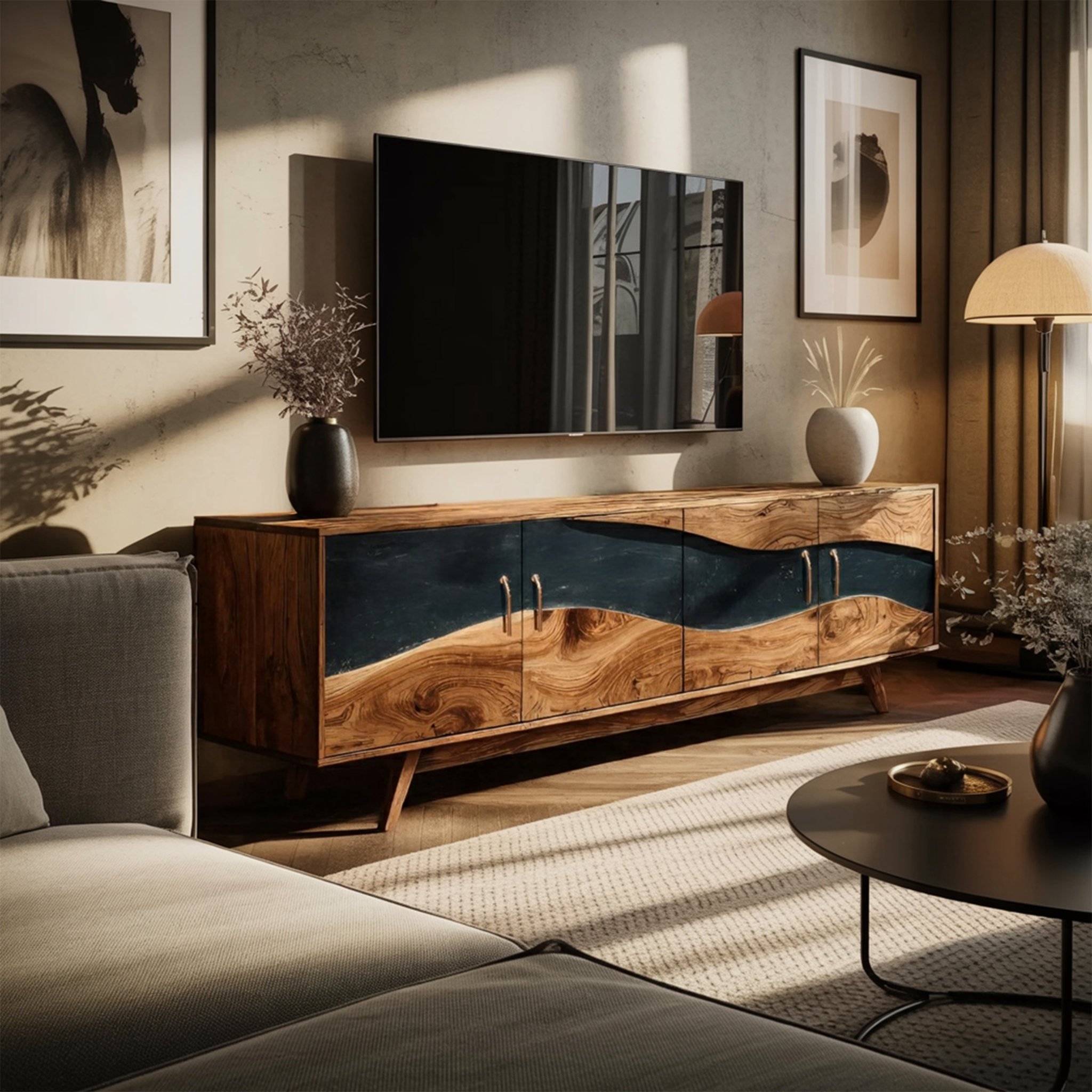 Modern Wooden Live Edge TV Stand For Entryway Design