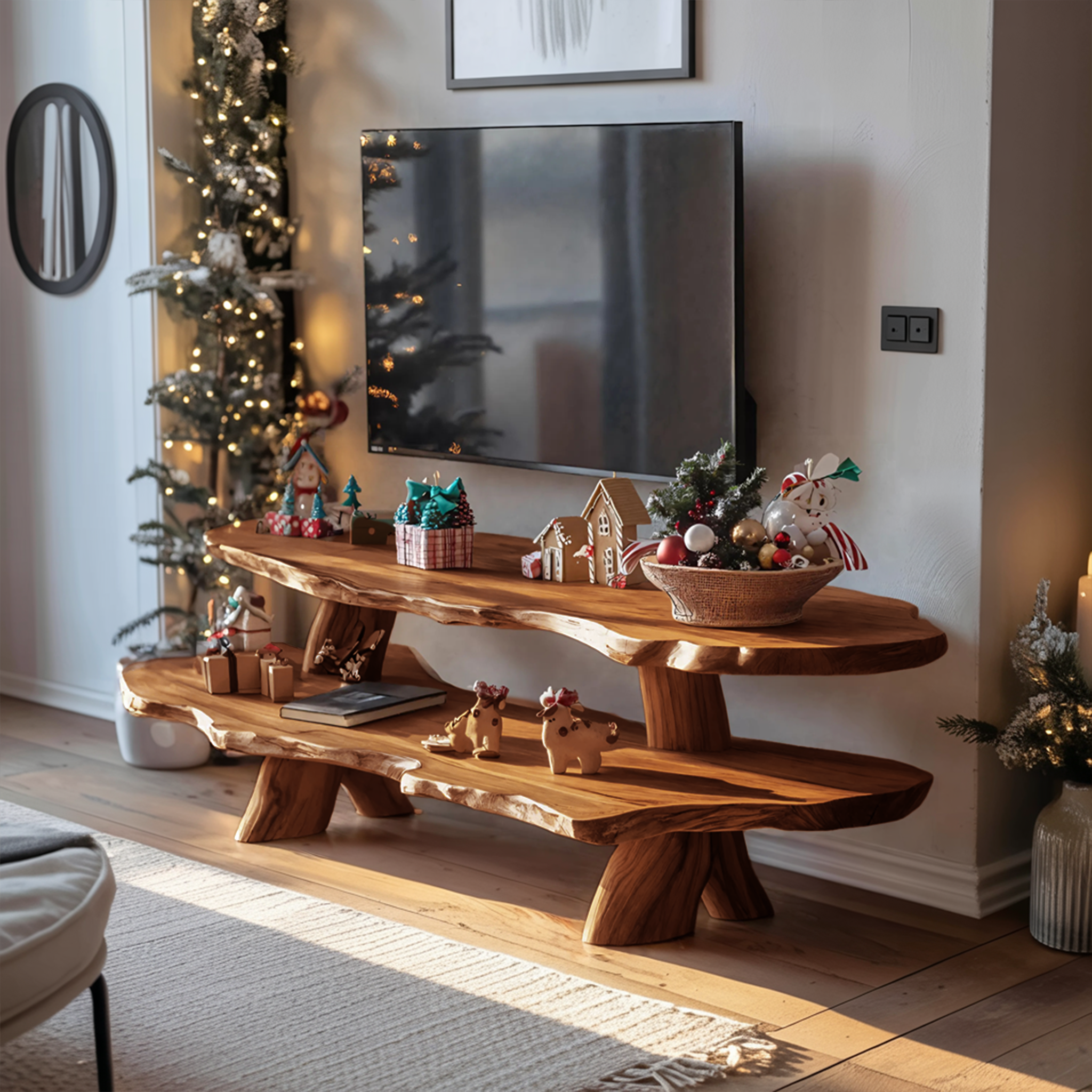 Farmhouse Solid Wood TV Console For Holiday Gift Furniture Design