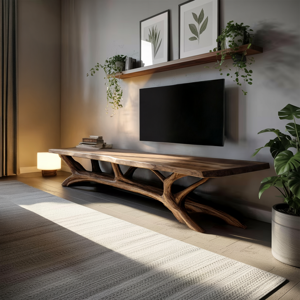 Modern Wooden Live Edge TV Console For Entryway And Living Room