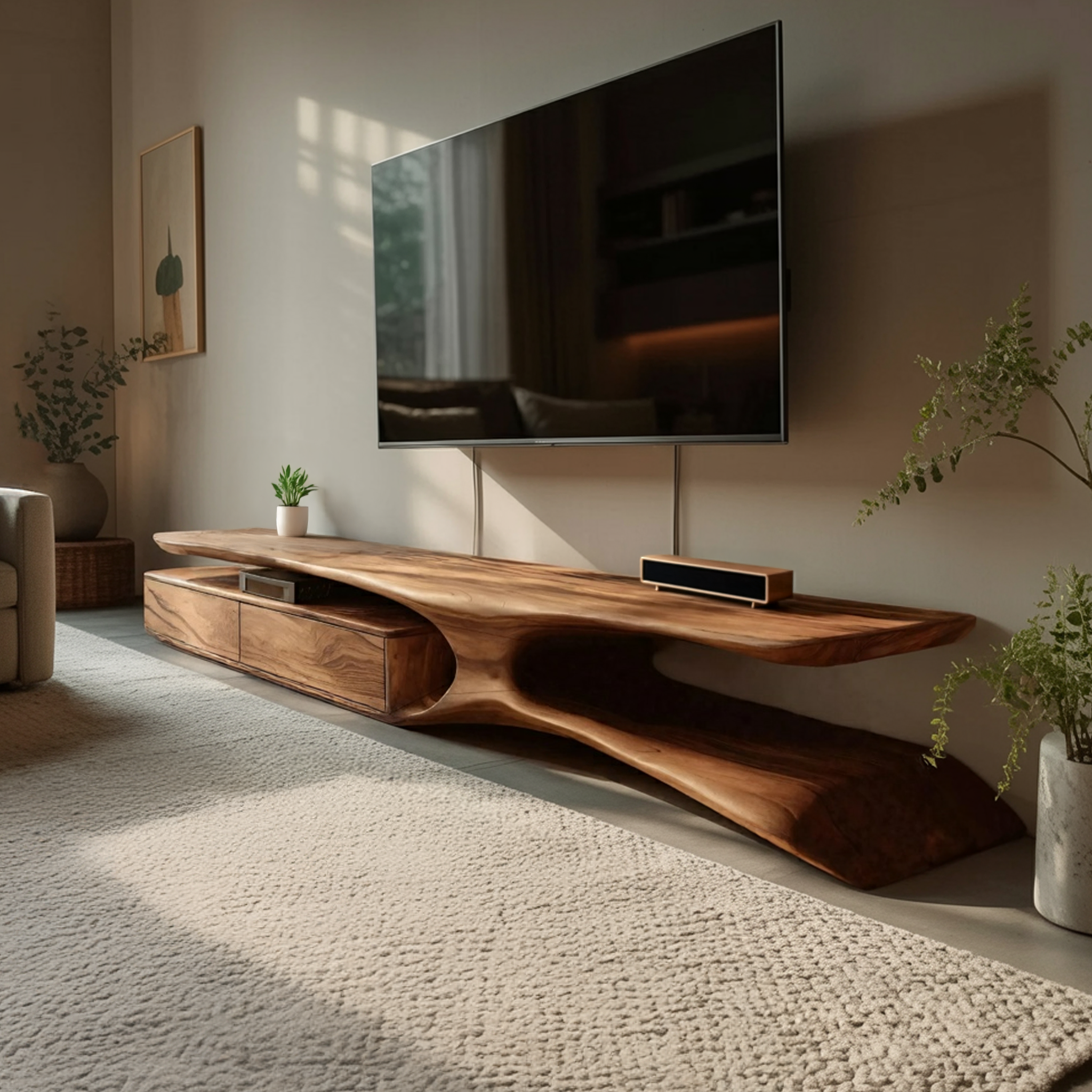 Modern TV Console Curved Open Storage For Living Room