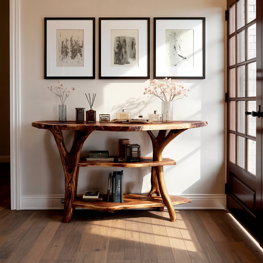 Handcrafted Wooden Live Edge Console Table For Stylish Entryway Furniture