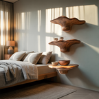 Handcrafted Solid Wood Mushroom Shelf For Bedroom Wall Decor