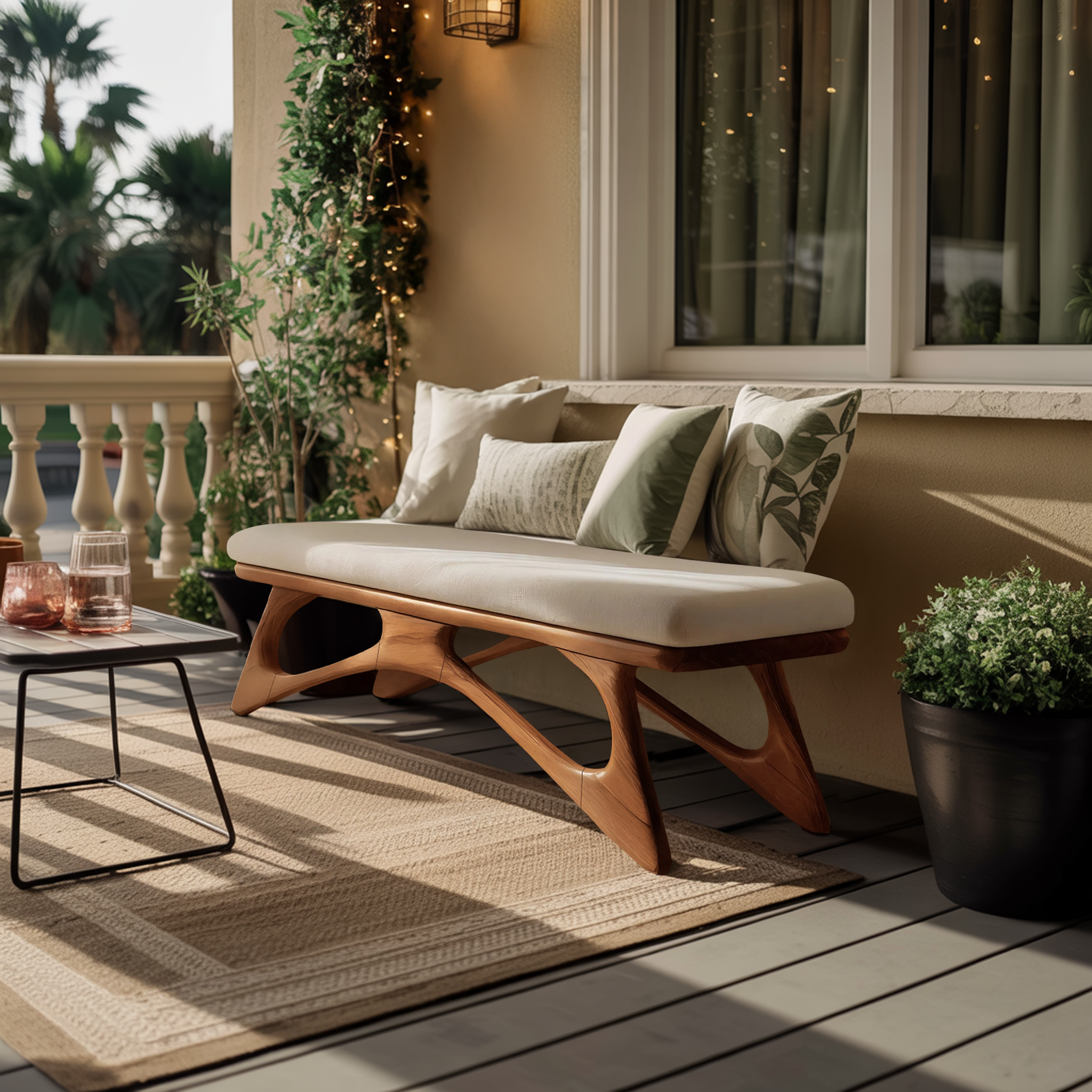 Modern Flowing Wood Bench For Furniture Accent