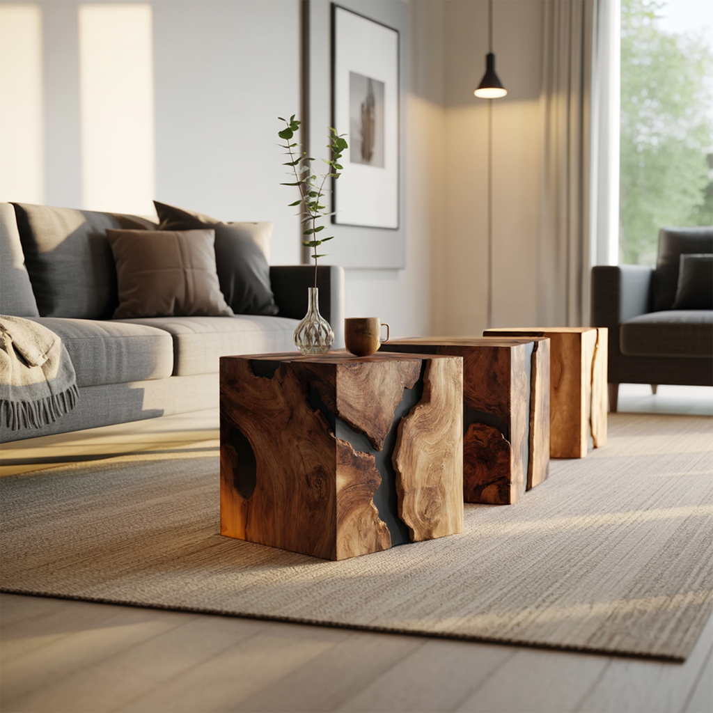 Farmhouse Wooden Cube Table For Modern Furniture Design