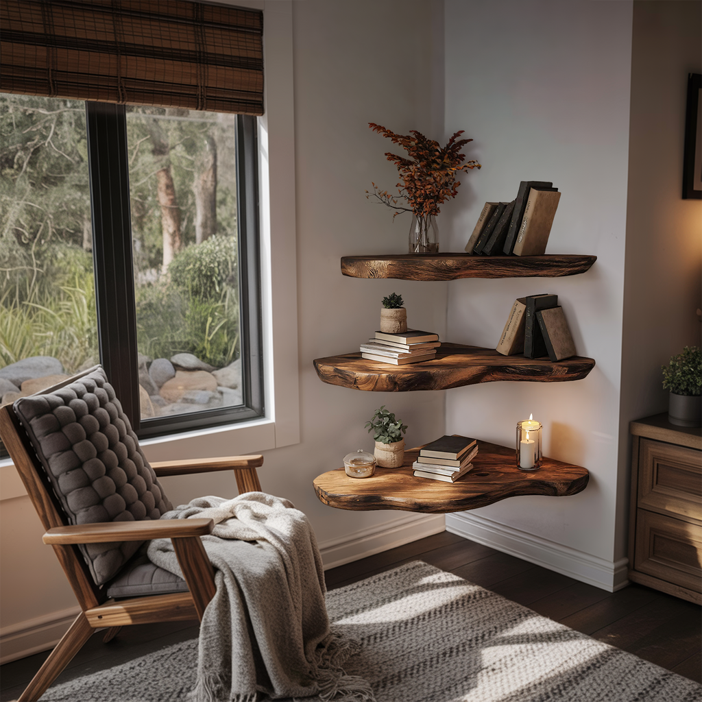 Farmhouse Solid Wood Corner Shelf For Bedroom Decor And Storage