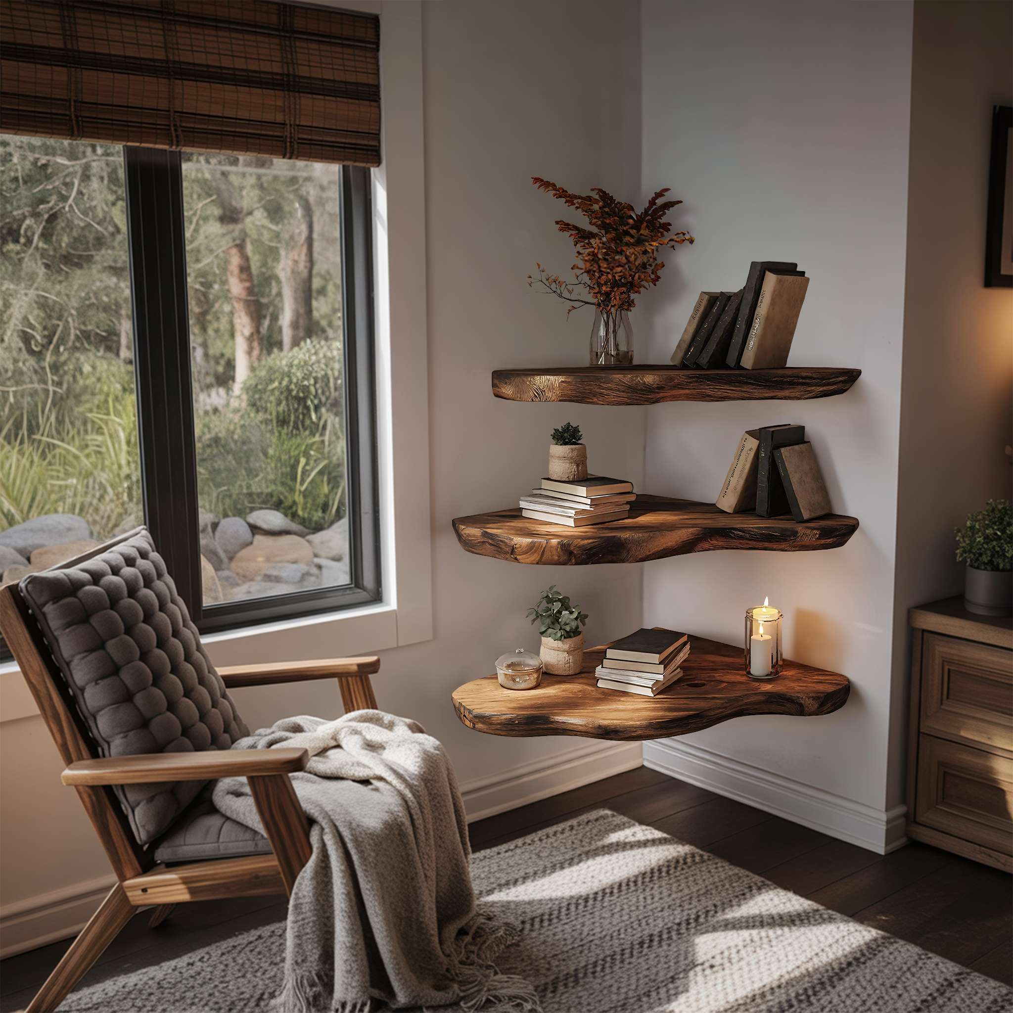 Farmhouse Solid Wood Corner Shelf For Bedroom Decor And Storage