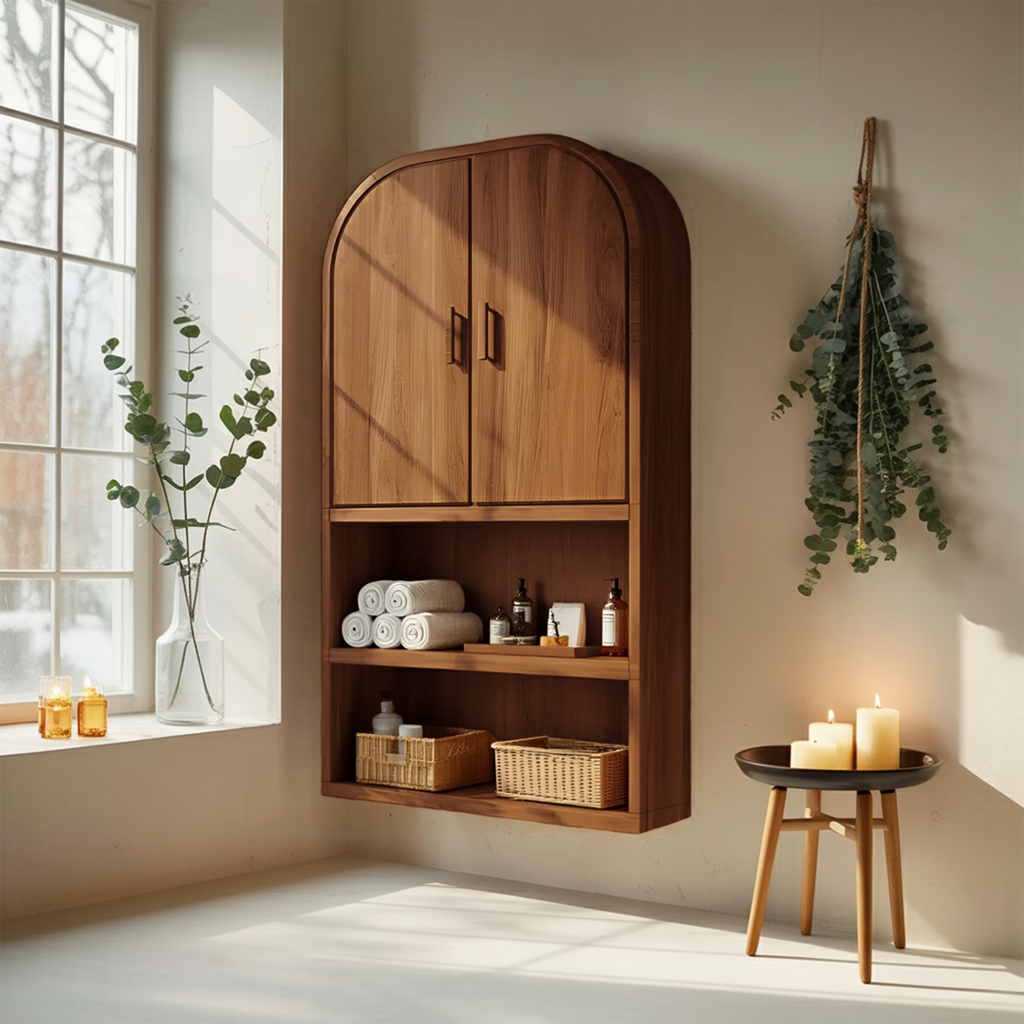 Arched Wall Cabinet With Open Shelves For Bathroom
