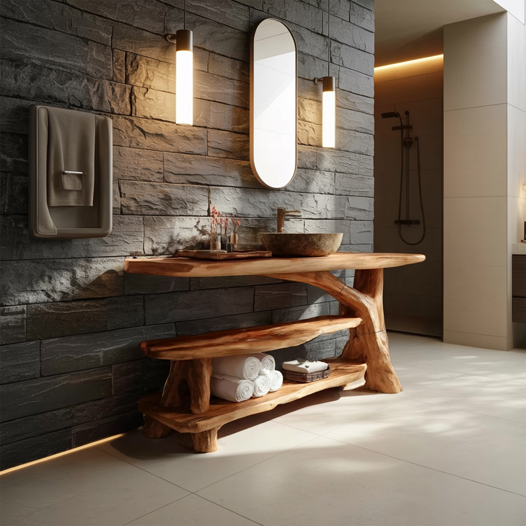 Mid Century Live Edge Bathroom Vanity For Elegant Bathroom Decor