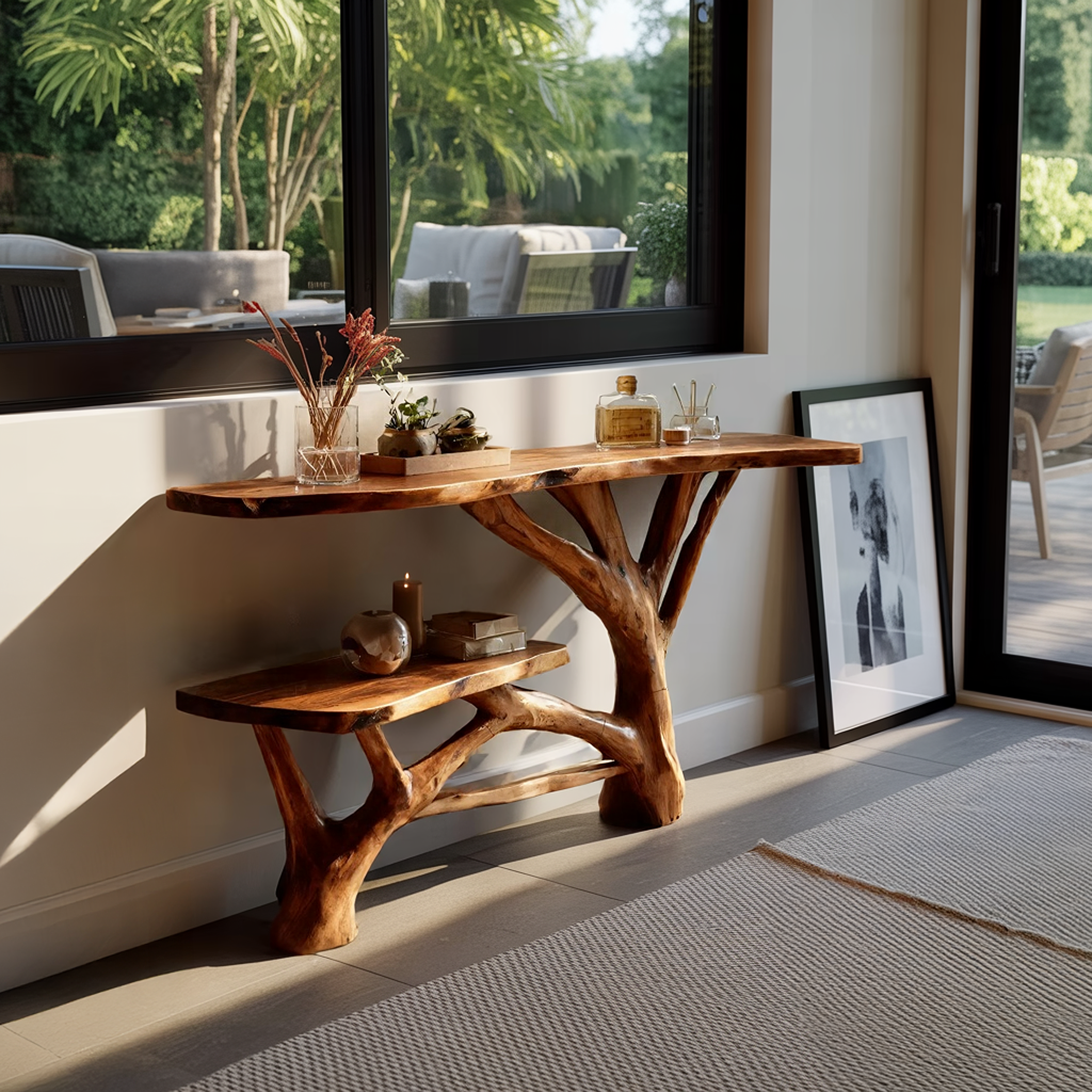 Handcrafted Wooden Live Edge Console Table For Contemporary Furniture Decor