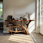 Farmhouse Wooden Live Edge Console Table For Country Living Room Decor