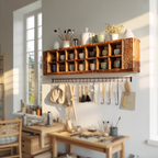 Minimalist Wooden Shelf With Hooks For Pantry Organization