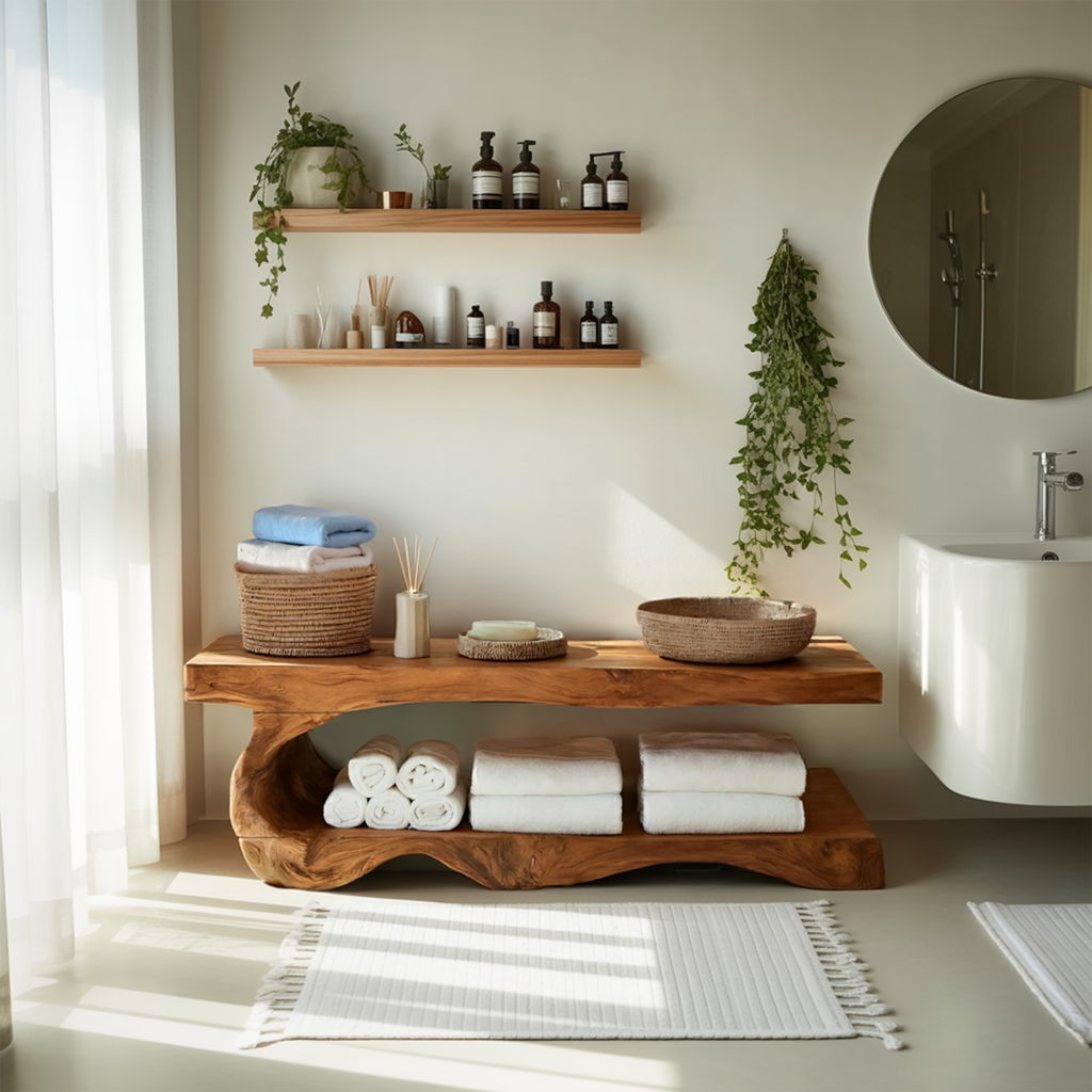 Organic Bath Bench With Storage Shelf For Bathroom