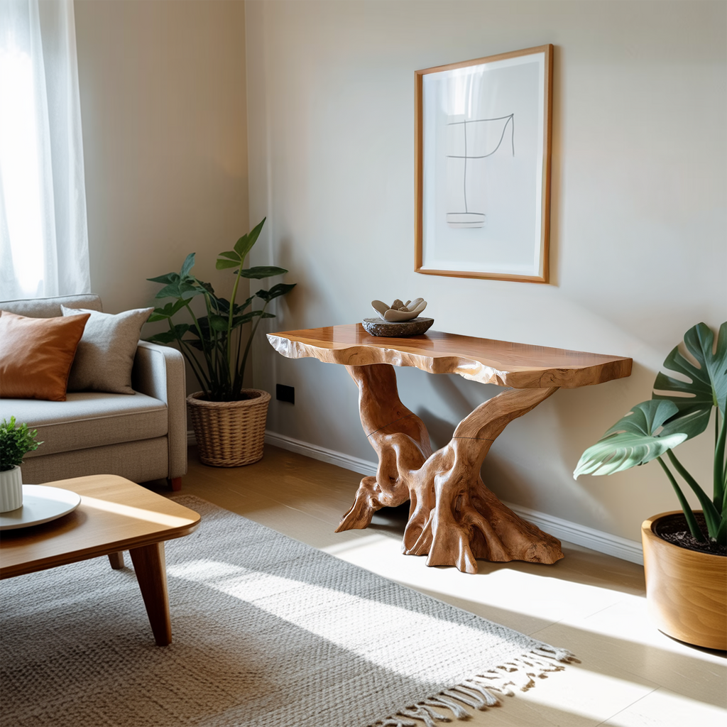 Farmhouse Wooden Live Edge Console Table For Living Room