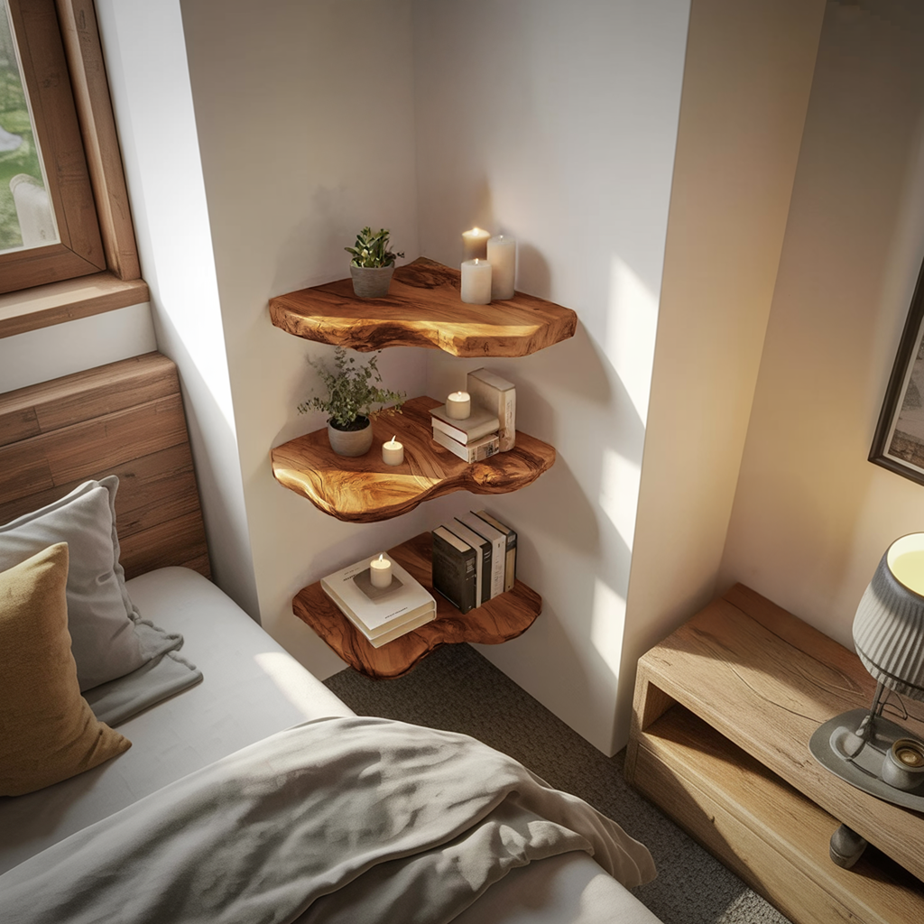 Modern Solid Wood Corner Shelf For Entryway Design And Display