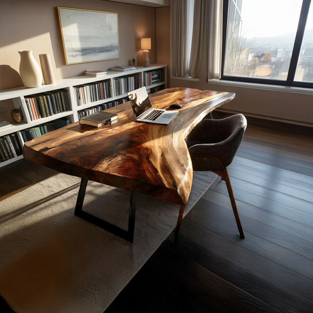 Farmhouse Handmade Live Edge Desk For Interior