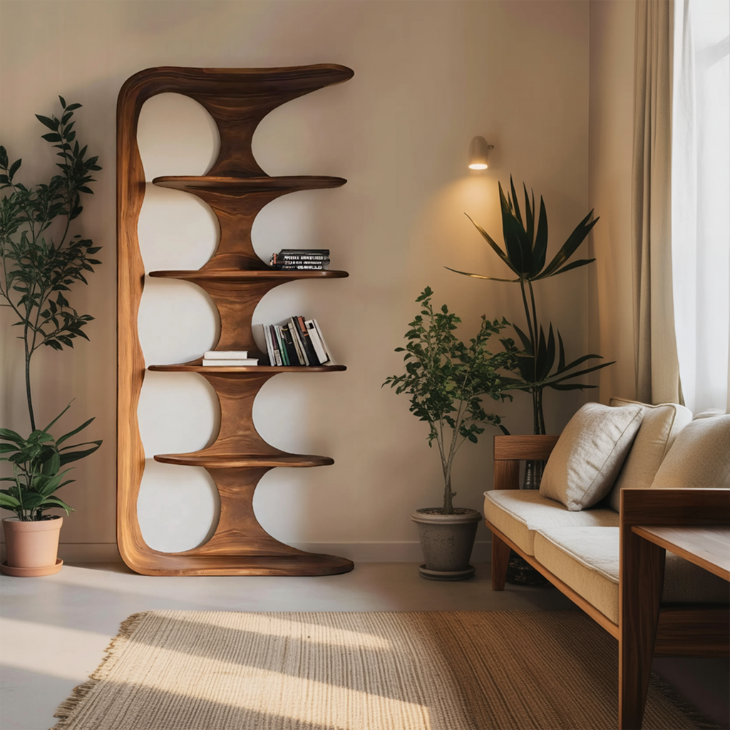 Contemporary Sculptural Vertical Bookshelf For Living Room