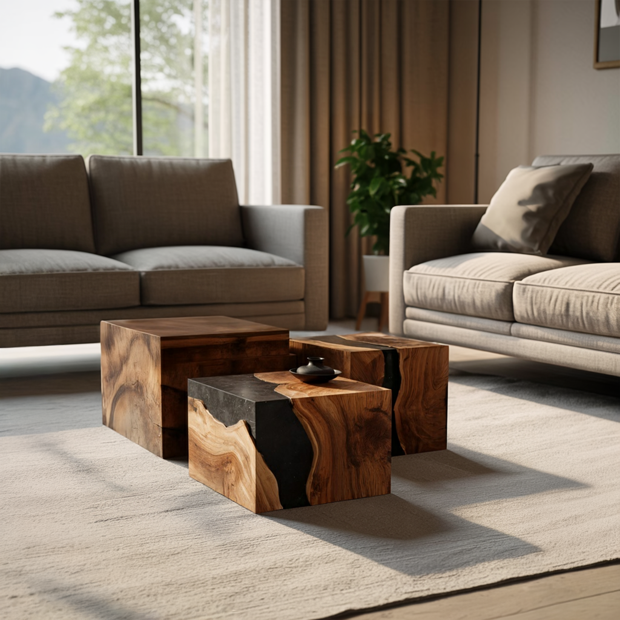 Farmhouse Wooden Cube Coffee Table For Rustic Home Decor