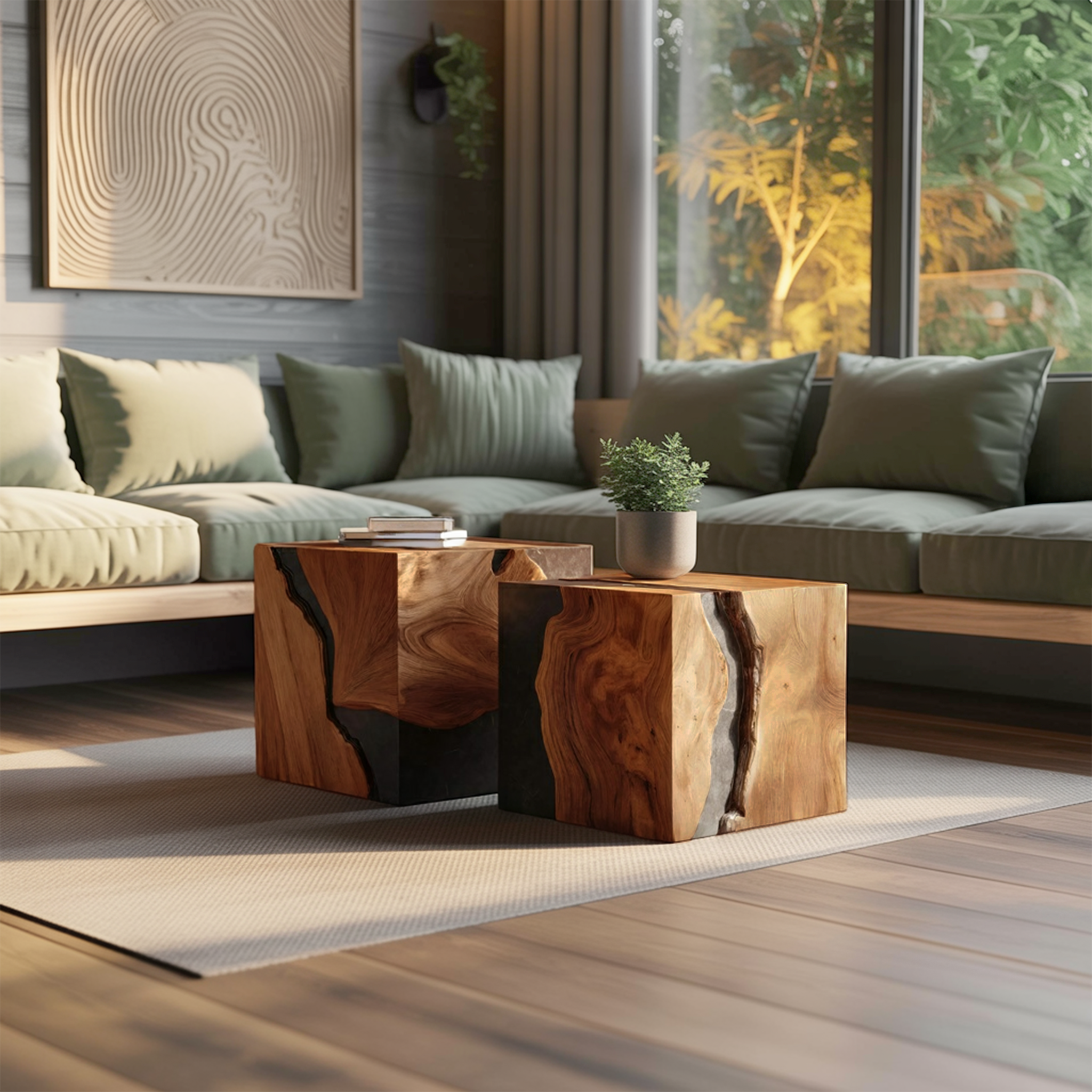 Mid Century Wooden Cube Coffee Table For Living Room Decor