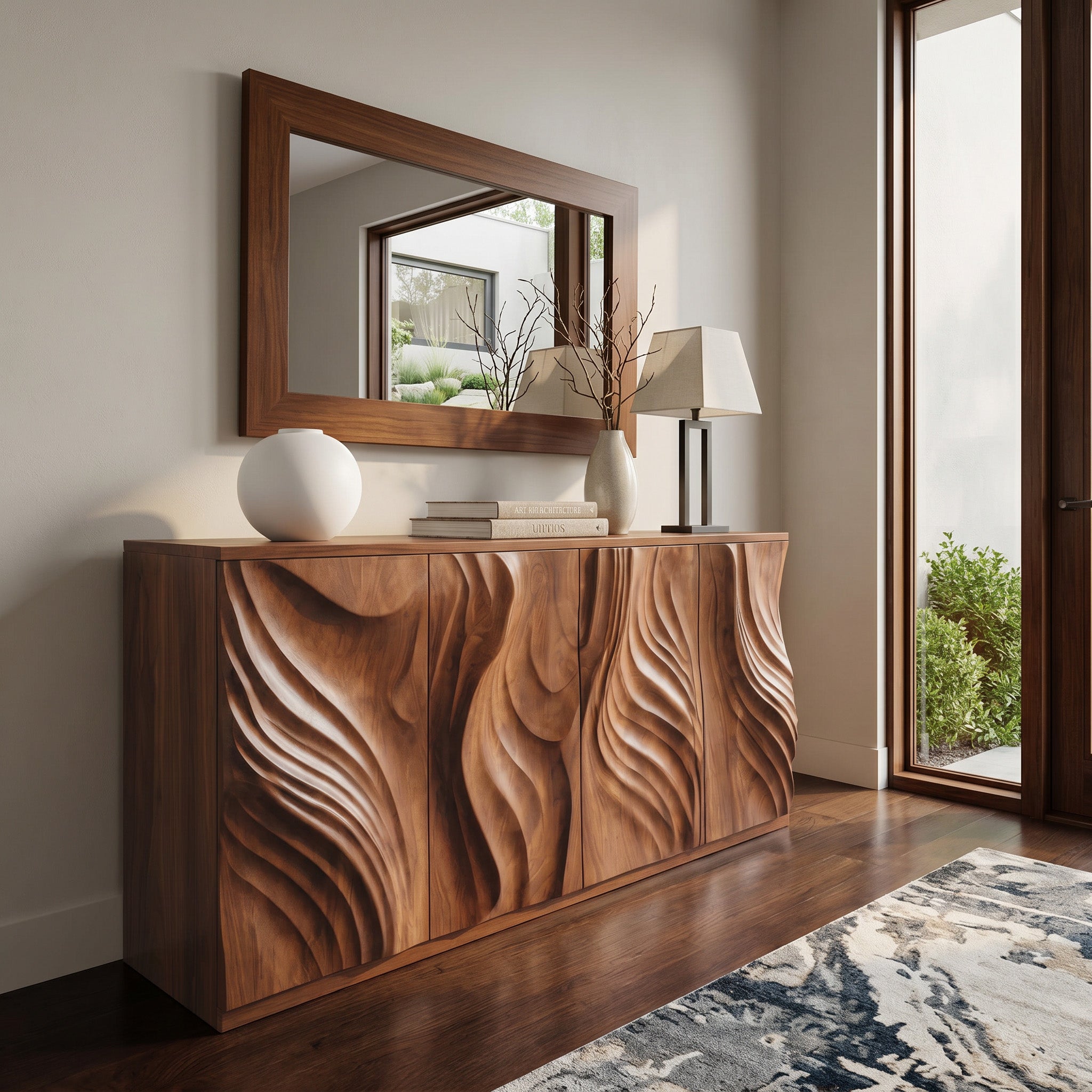 Luxury Credenza Sculpted Door Storage Furniture For Living