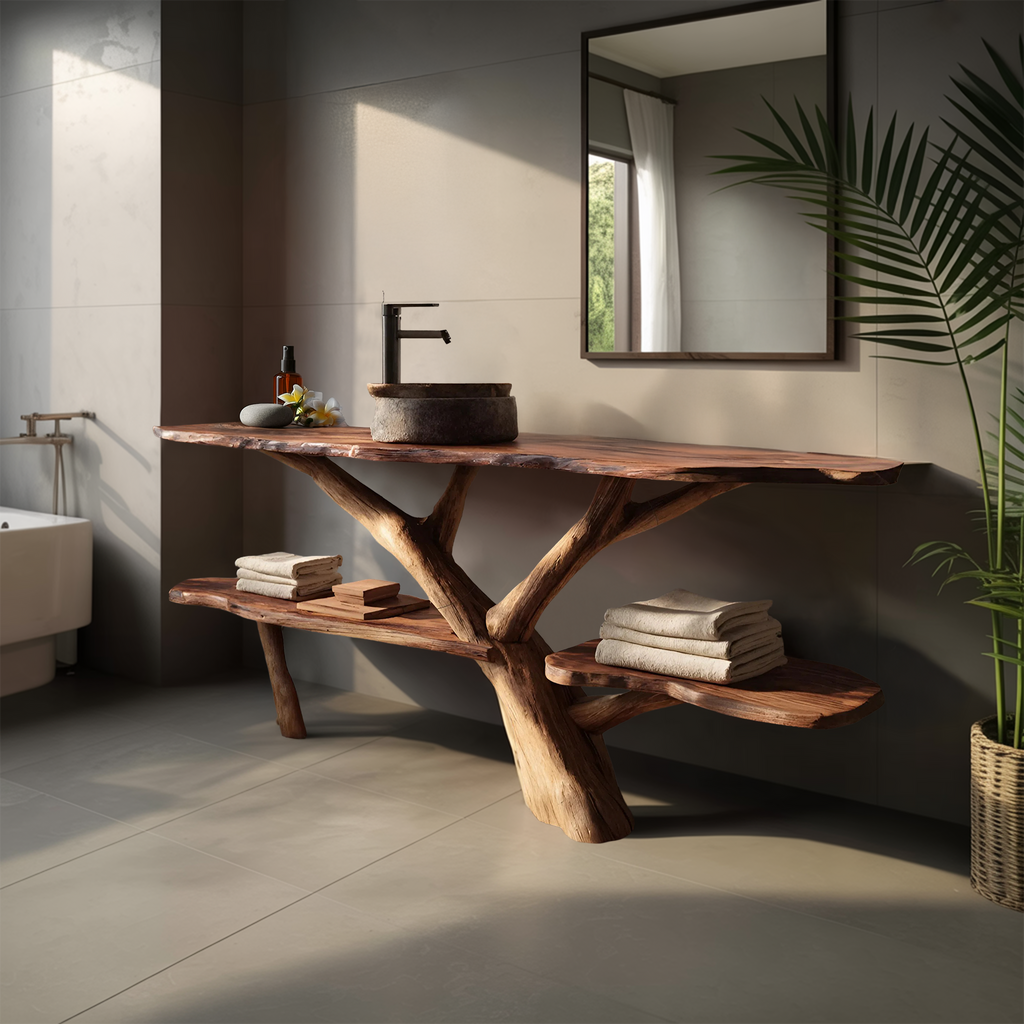 Modern Wooden Live Edge Bathroom Vanity For Minimalist Bathroom Design