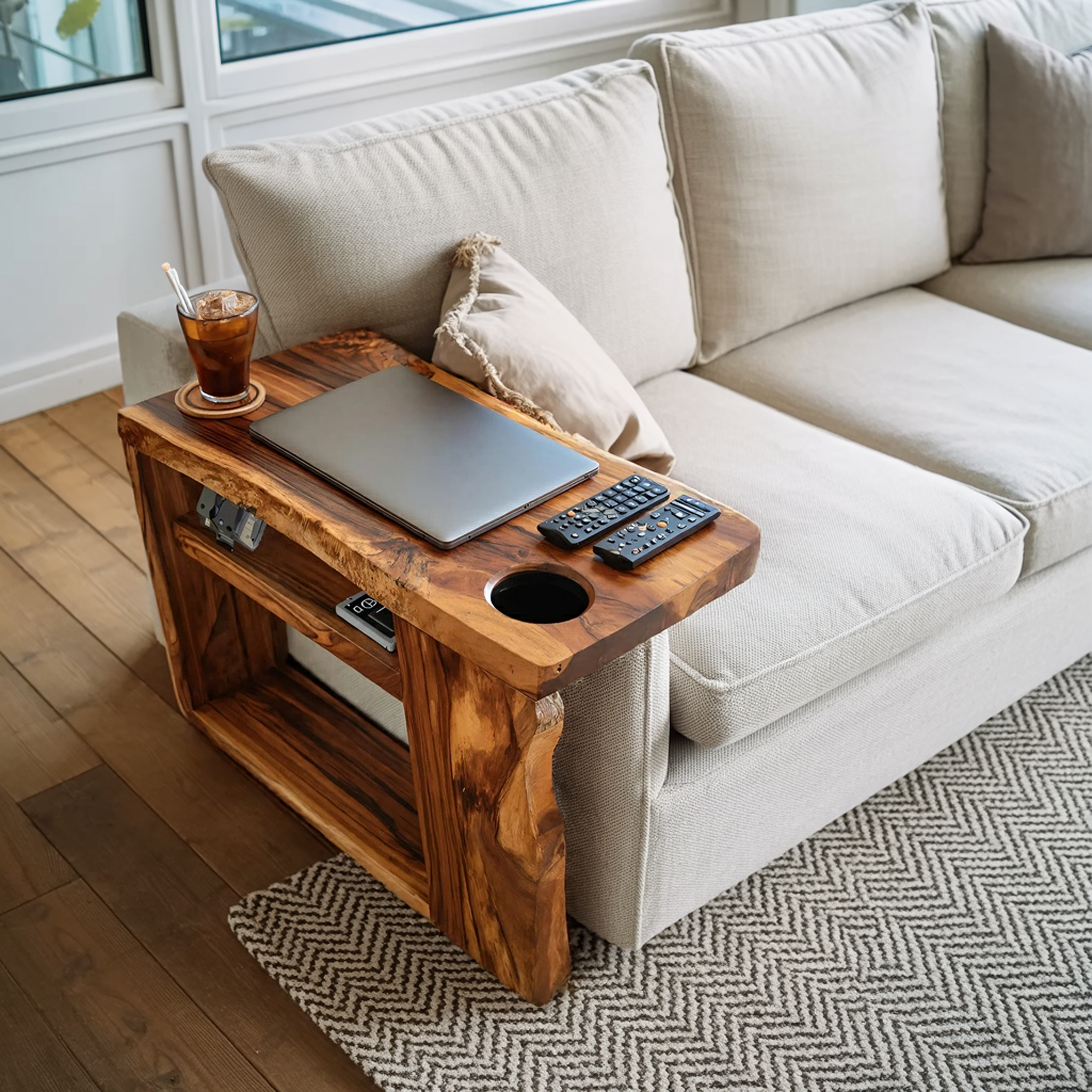 Rustic Handcrafted Wooden Armrest For Sofa Decor