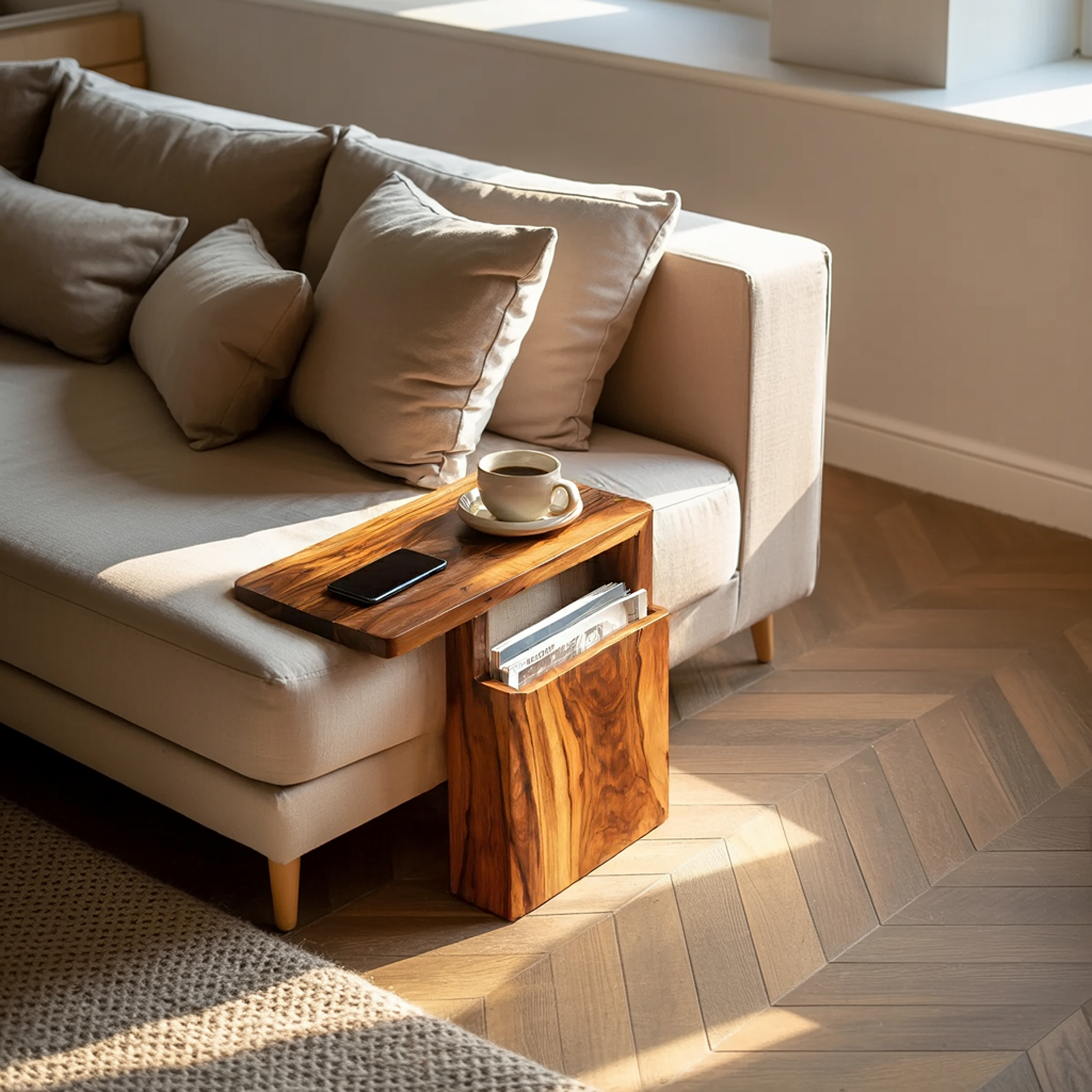 Rustic Wooden Armrest For Warm Living Room Design