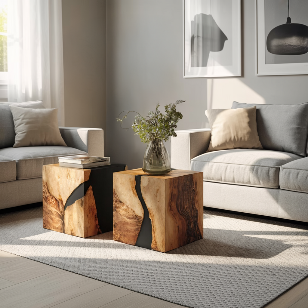 Modern Wooden Cube Coffee Table For Entryway Spaces