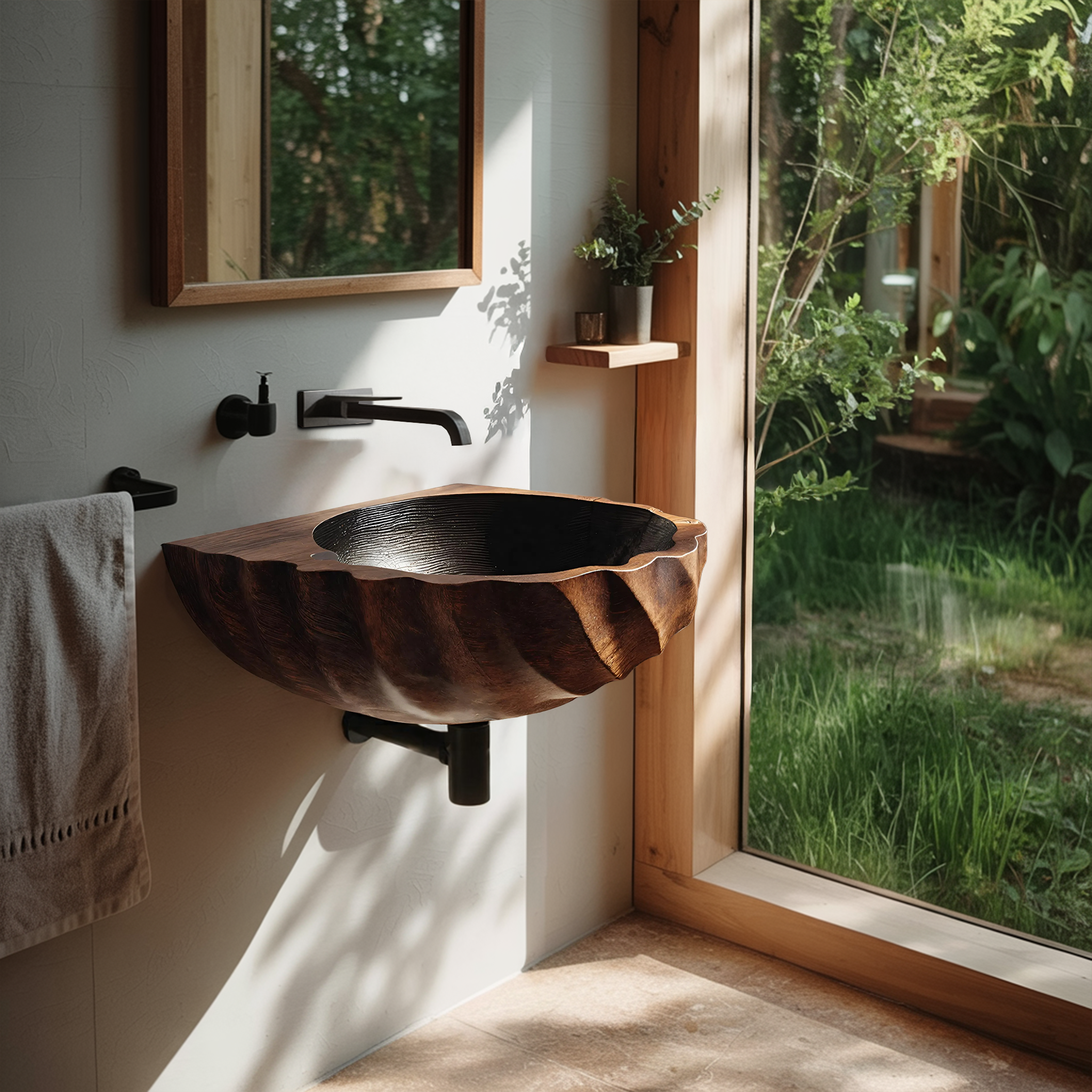 Modern Wooden Live Edge Wood Basin For Minimalist Bathroom Design