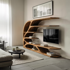 Modern Sculptural Wavy Carved Media Console For Living Room