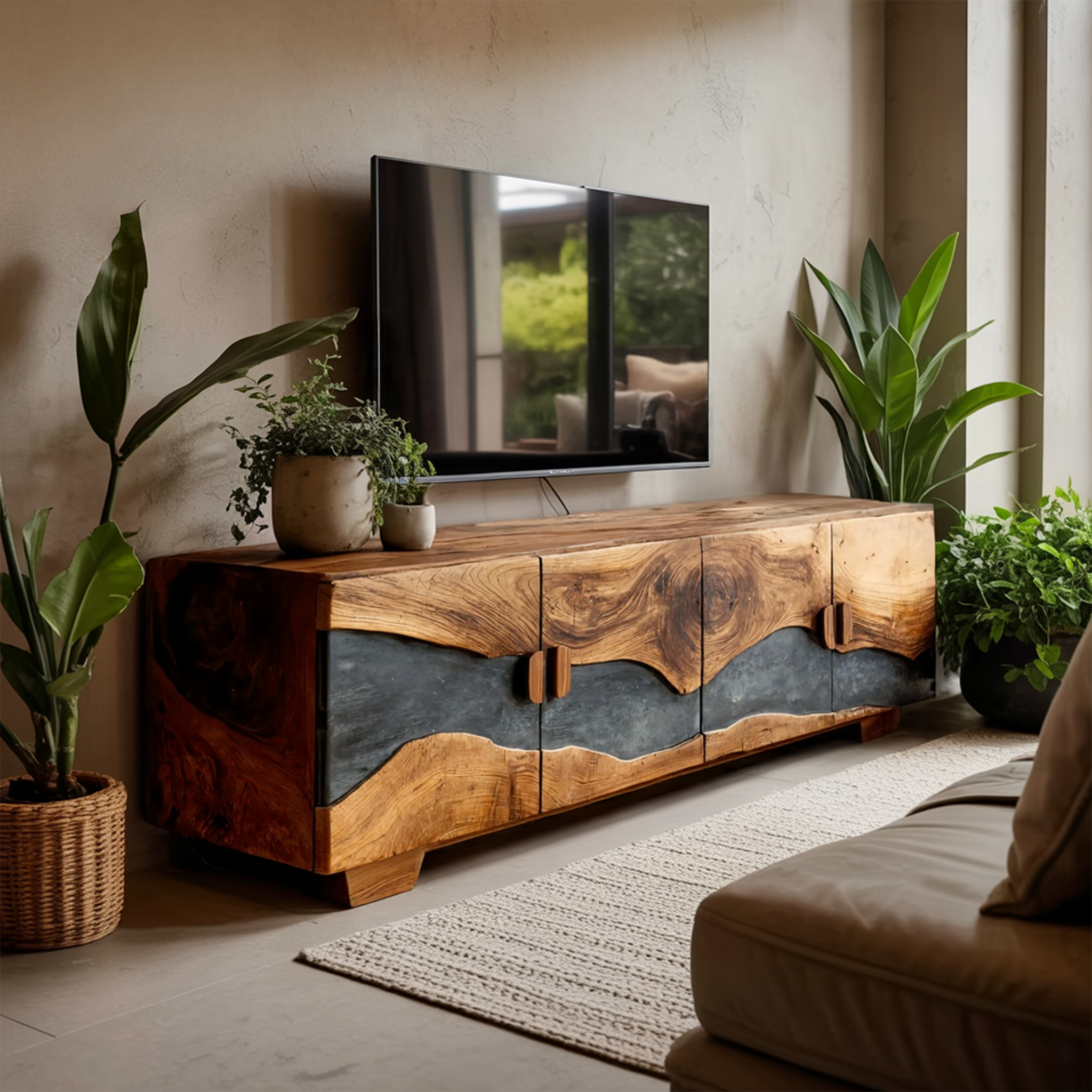 Mid Century Solid Wood TV Console For Living Room Decor
