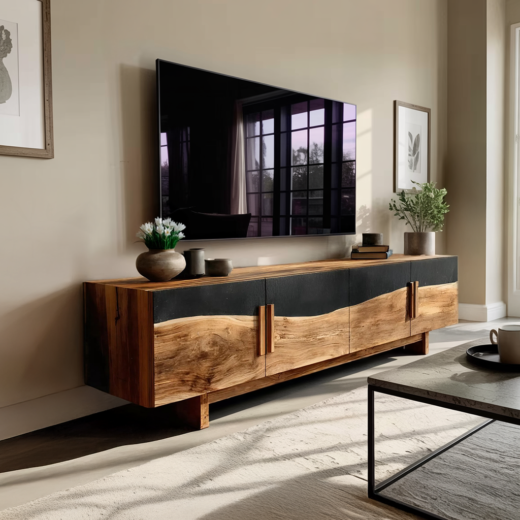 Mid Century Natural Wood Entertainment Unit For Decor