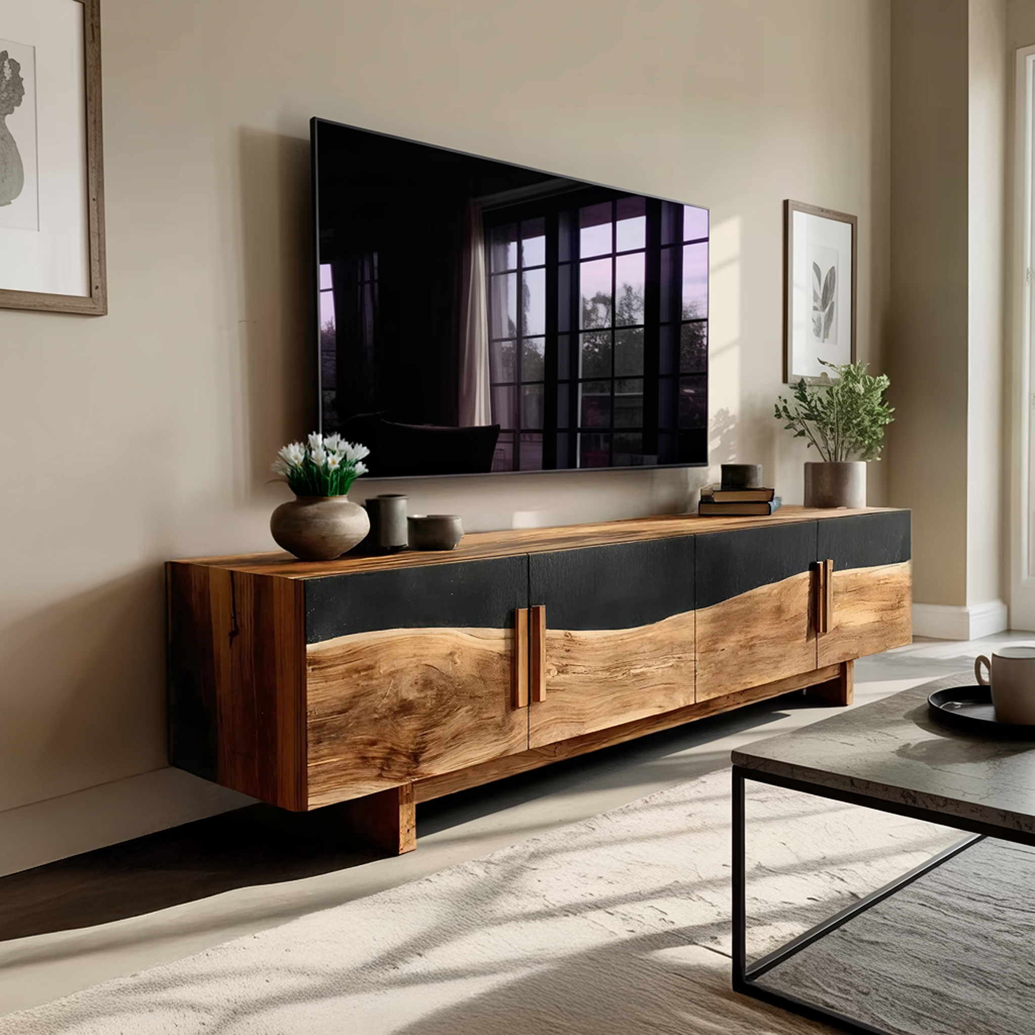 Mid Century Natural Wood Entertainment Unit For Decor