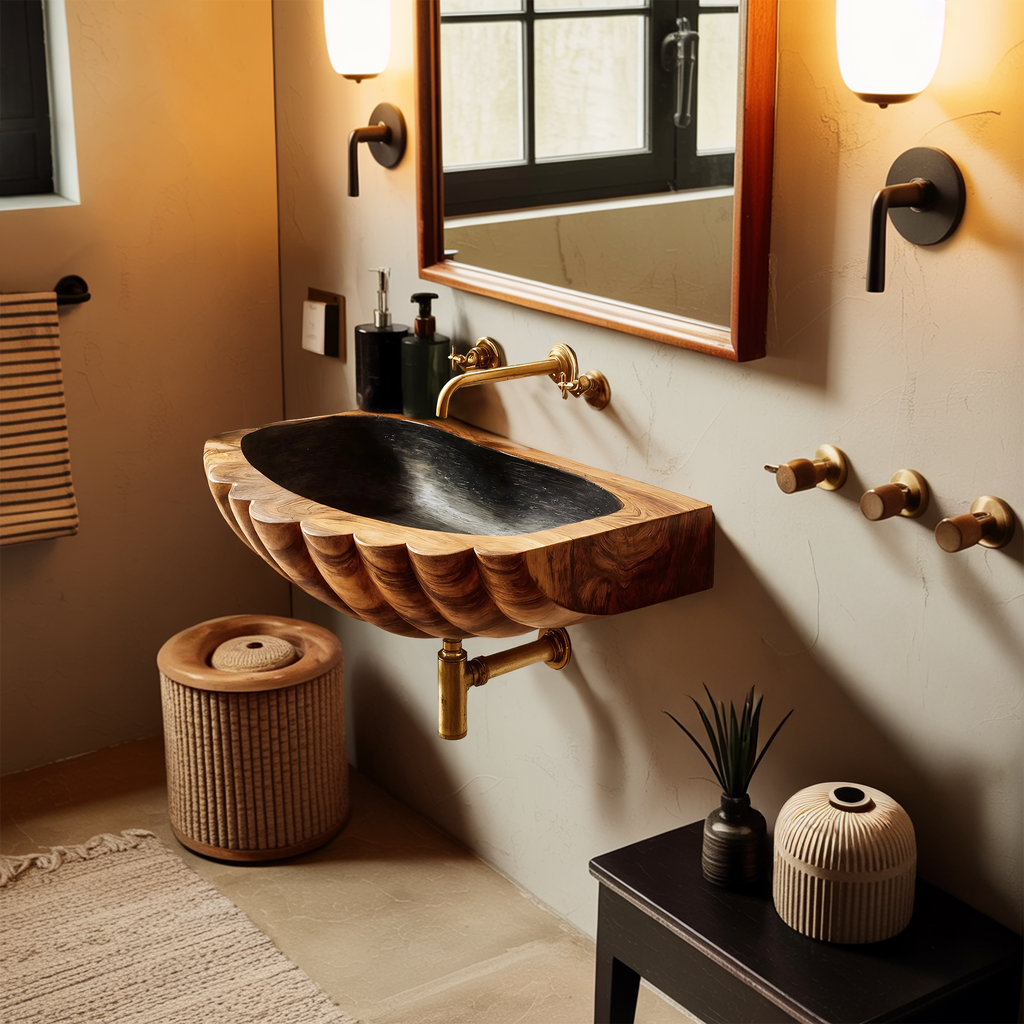 Farmhouse Wall Mounted Wooden Bathroom Sink For Rustic Bathroom Decor