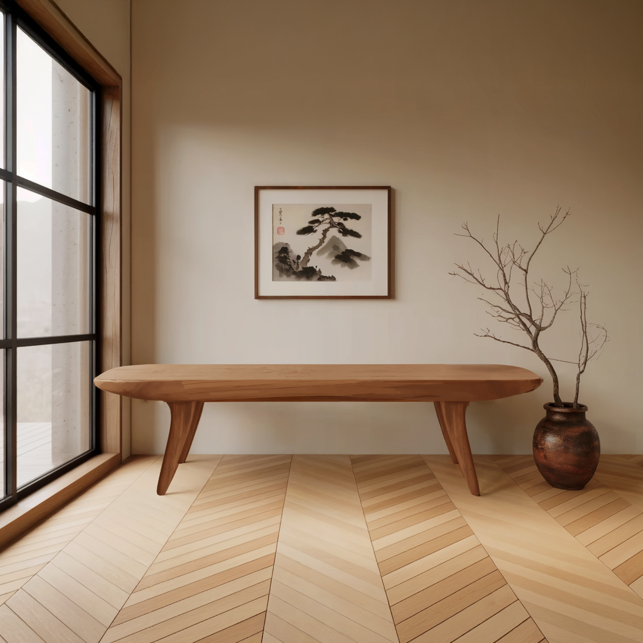 Curved Minimalist Organic Bench For Entryway Bedroom And Living Room