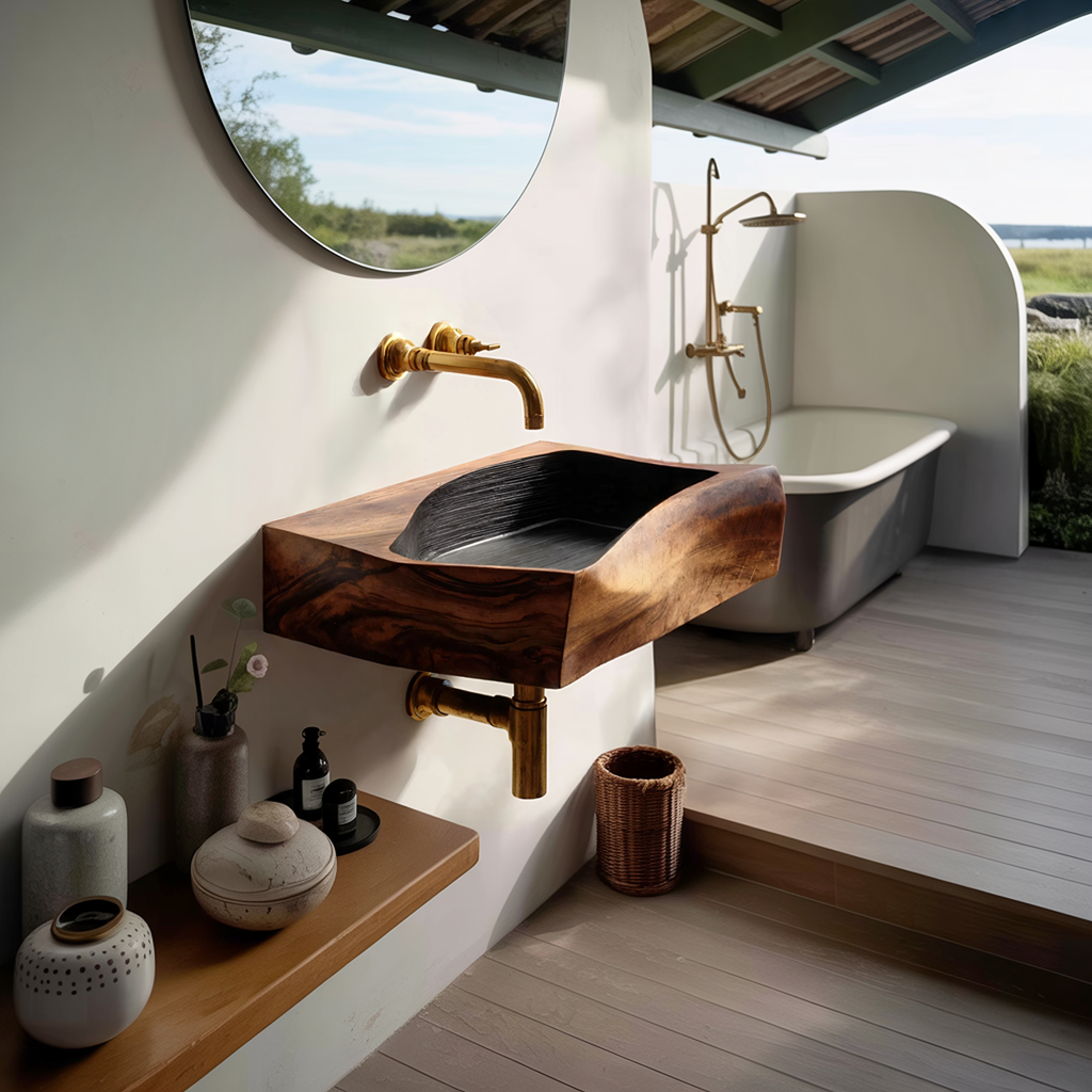Farmhouse Wall Mounted Wooden Bathroom Sink For Warm Bathroom Decor