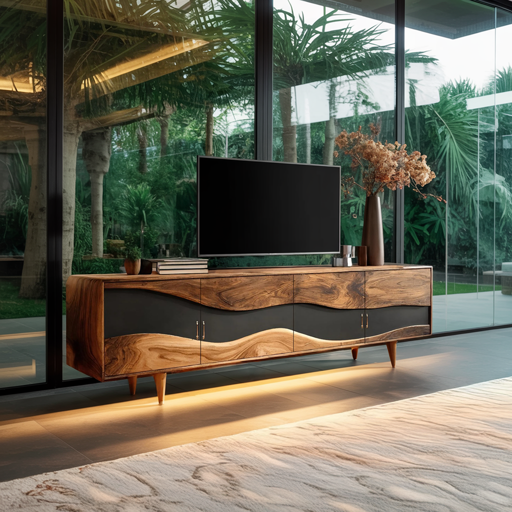 Mid Century Live Edge TV Cabinet For Luxury Living