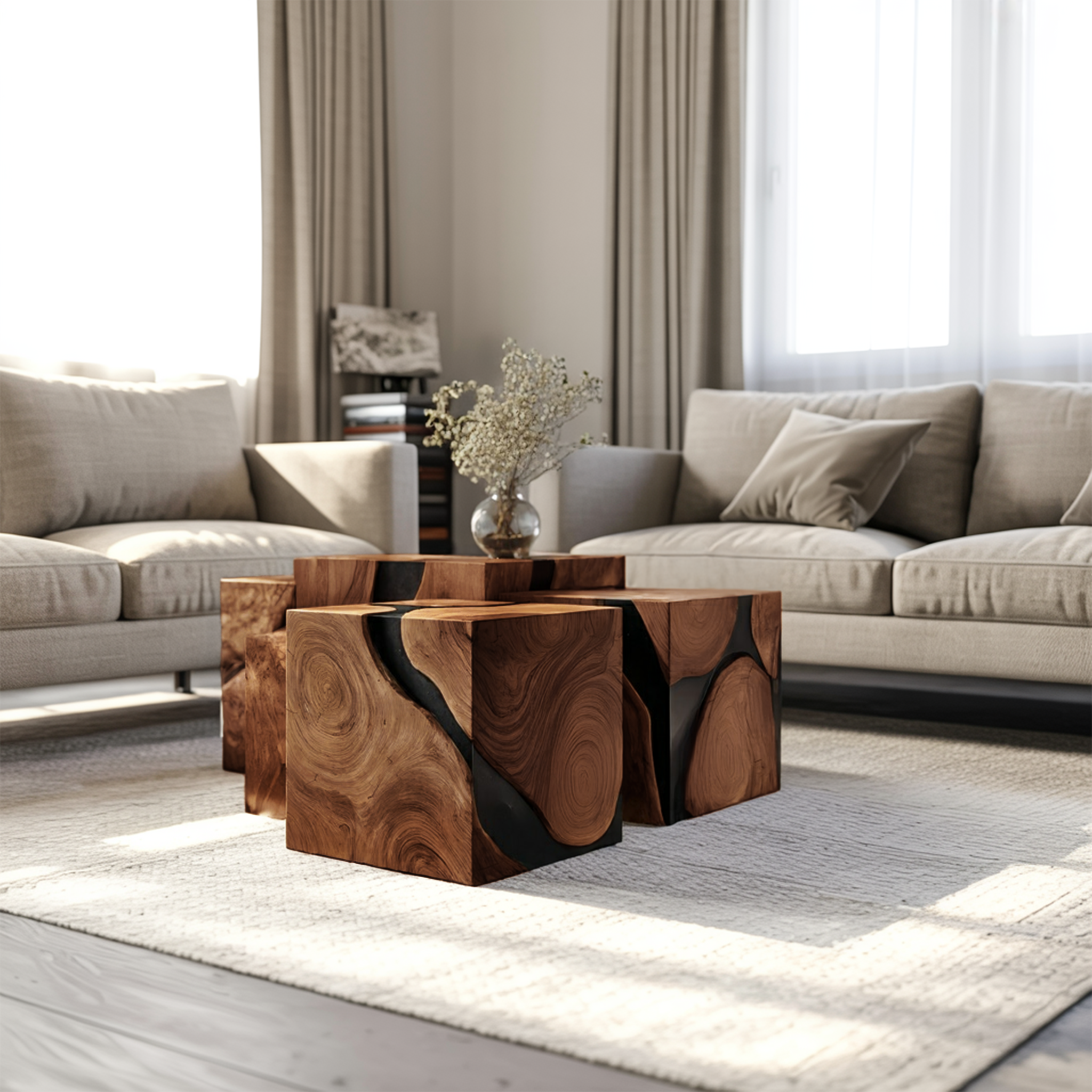 Mid Century Solid Wood Square Table For Living Room
