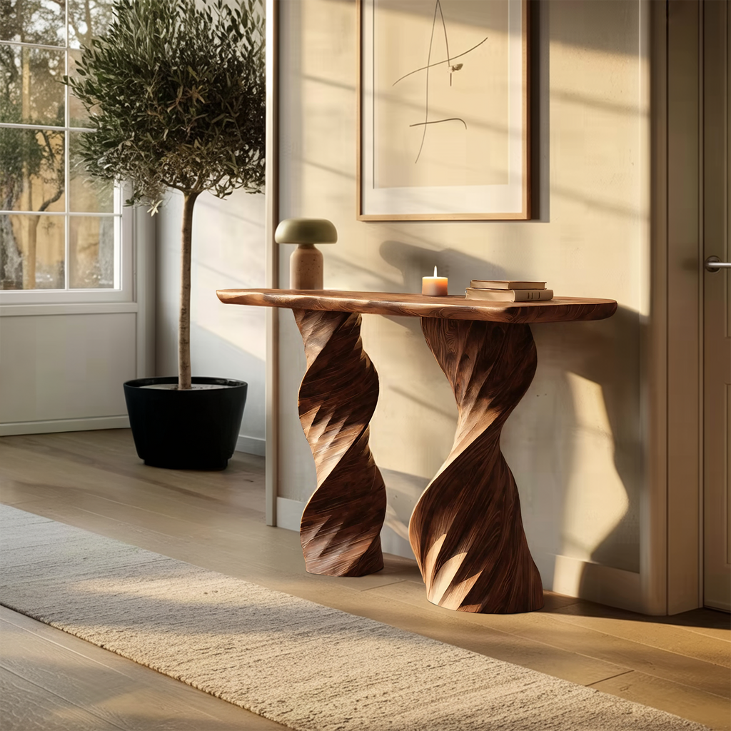 Farmhouse Live Edge Console Table Handcrafted Solid Wood For Living Room